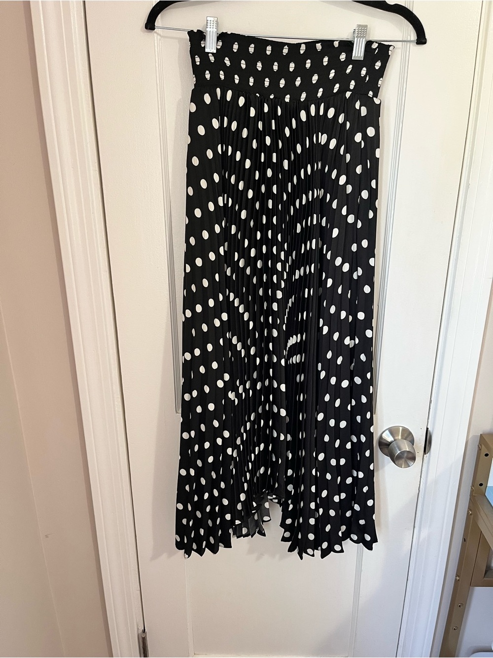 Elie Tahari Black and White Polka Dot Pleated Midi Skirt